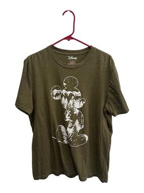 Disney Men's Olive Green T-Shirt with White Mickey Nature Graphic